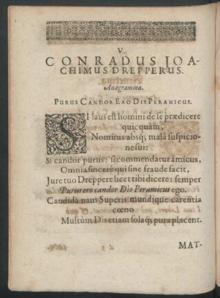 V. Conradus Joachimus Drepperus.