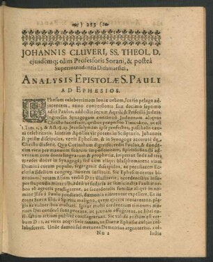Johannis Cluveri ... Analysis Epistolae S. Pauli Ad Ephesios.