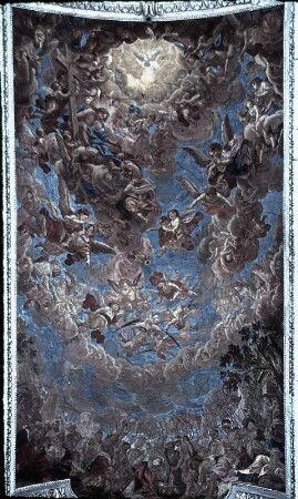 Steinigung des heiligen Stephanus und seine Vision des sich öffnenden Himmels mit Christus und dem Heiligen Geist