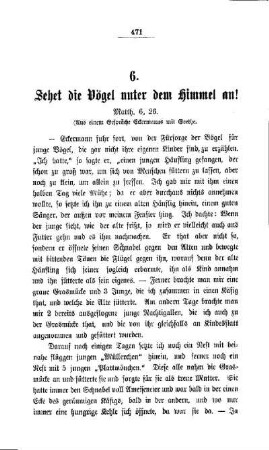 Sehet die Vögel unter dem Himmel an!