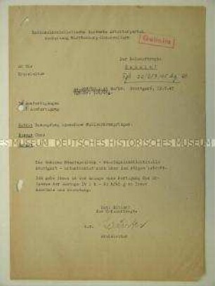 Dienstliches Rundschreiben des NSDAP-Gauleitung Württemberg-Hohenzollern über den Erhalt des Gestapo-Rundschreibens zur Bekämpfung von Fallschirmspringern