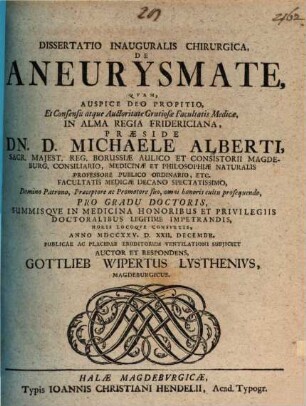 Diss. inaug. chir. de aneurysmate