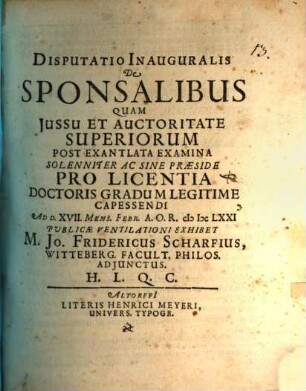 Disputatio inauguralis de sponsalibus