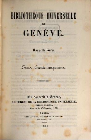 Bibliothèque universelle de Genève. 35/36. 1841