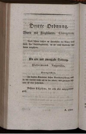 Dritte Ordnung. Thiere mit Flughäuten. Chiroptera.