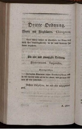 Dritte Ordnung. Thiere mit Flughäuten. Chiroptera.