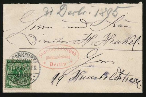 Visitenkarte an Heinrich Henkel und Johanna Henkel : 31.12.1895