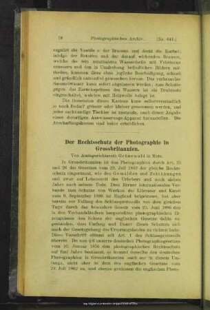 Der Rechtsschutz der Photographie in Grossbritannien