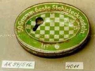Blechdose für "50 Gramm beste Stahlstcknadeln No. 6"