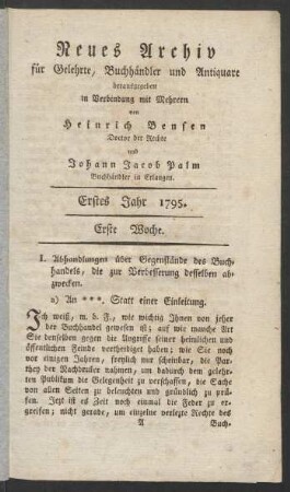 Erstes Jahr 1795. Erste Woche