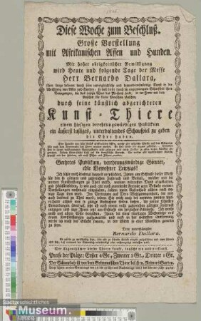 Große Vorstellung mit Afrikanischen Affen und Hunden