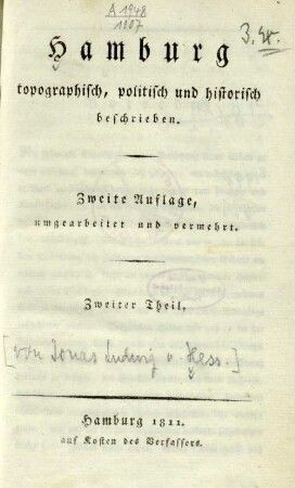 2.1811: Hamburg topographisch, politisch und historisch beschrieben ; Zweiter Theil