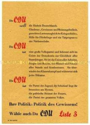 Wahlaufruf der CDU zu den Gemeindewahlen 1946