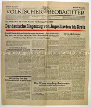 Tageszeitung "Völkischer Beobachter" mit einer Bilanz des Kriegses auf dem Balkan im ersten Halbjahr 1941