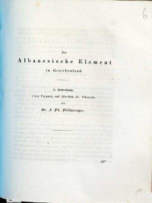 Das albanesische Element in Griechenland, 1. Über Ursprung und Alterthum der Albanesen