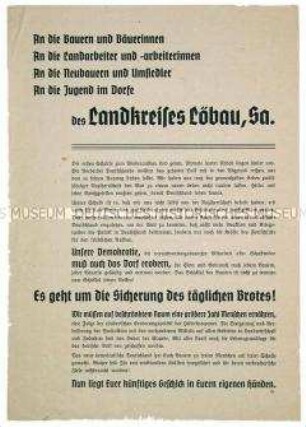 Aufruf des Einheitsbüros von KPD und SPD an die Löbauer Landbevölkerung zur Einheit beim Wiederaufbau