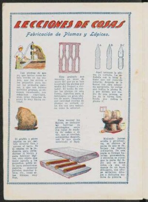 Lecciones de cosas - Fabricación de plumas y lápices.