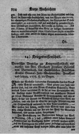Vermischte Beyträge zur Kriegswissenschaft.