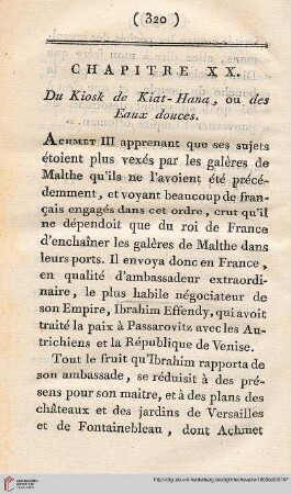 Chapitre XX: Du Kiosk de Kiat-Hana, ou des Eaux douces