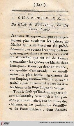 Chapitre XX: Du Kiosk de Kiat-Hana, ou des Eaux douces