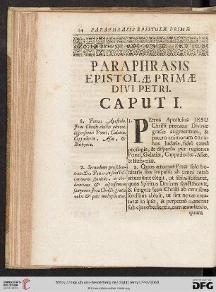 Paraphrasis Epistolæ primæ Divi Petri