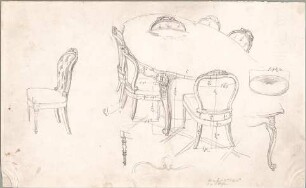 Seeberger, Gustav; Skizzen - Tisch u. Stühle (Perspektive, Details)