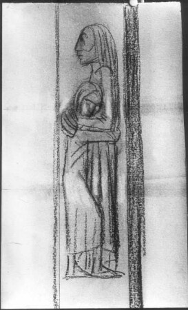 Mutter und Kind : Hamburger Ehrenmal. Mutter und Kind (Entwurf). Kohlezeichnung; 373 x 210 mm (1930; E. Barlach). Hamburg: Ernst-Barlach-Haus vor 1937/24