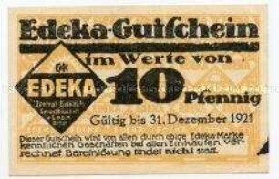 Notgeldschein, Edeka, 10 Pfennig
