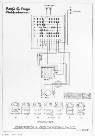 Elektrokarren, Schaltungsschema (Hansa-Lloyd, Bremen) : Technikgeschichte | Elektrotechnik | Verbrauch elektrischer Energien | Gleislose Akkumulatorenfahrzeuge