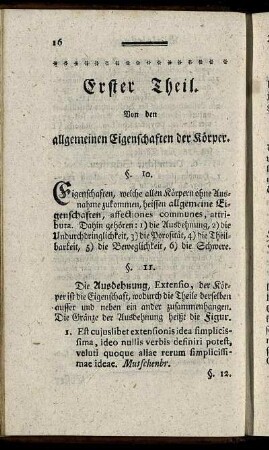 Erster Theil. Von den allgemeinen Eigenschaften der Körper.