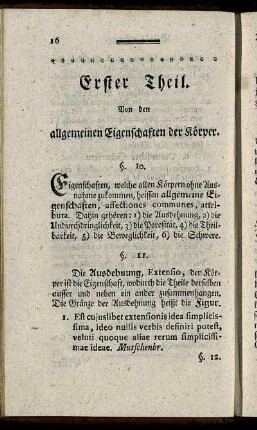 Erster Theil. Von den allgemeinen Eigenschaften der Körper.