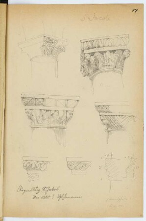 Schottenkirche Sankt Jakob, Regensburg: Ansichten, Details Kapitelle (aus: Skizzen- und Fotoalbum 6)