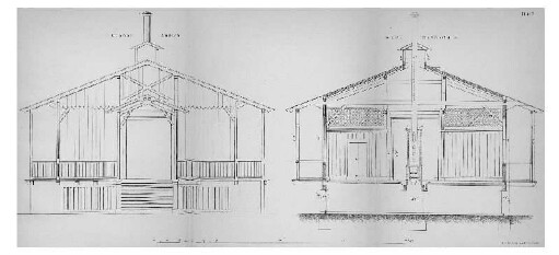 Plan: Blatt 2. Giebel-Ansicht. Quer-Durchschnitt