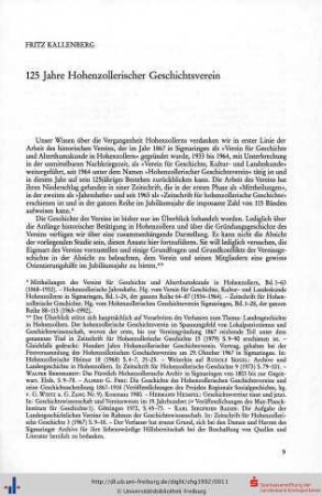 125 Jahre Hohenzollerischer Geschichtsverein.