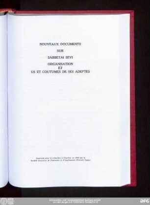 Nouveaux Documents Sur Sabbetai Sevi Organisation Et Us Et Coutumes De Ses Adeptes