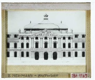 Stuttgart, Neues Schloss,Neumann, Entwurf, Mittelrisalit des Stuttgarter Schlosses (Zeichnung) (Berlin KB Hdz 4764) : Corps de Logis, Mittelpavillon
