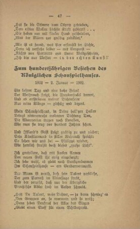 Zum hundertjährigen Bestehen des Königlichen Schauspielhauses