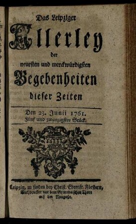 Den 23. Junii 1761. Fünf und zwanzigstes Stück.