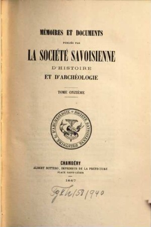 Mémoires et documents. 11. 1867