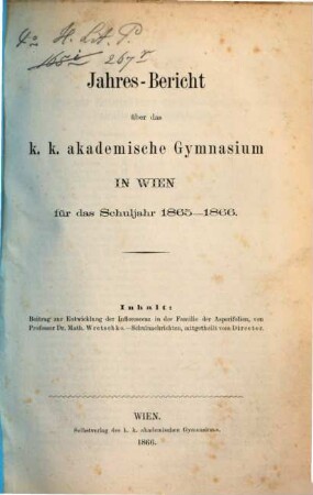 Jahresbericht. 1865/66