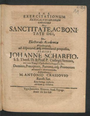 Exercitationum Anti-Calvinianarum Undecima De Sanctitate, Ac Bonitate Dei