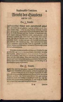 Augspurgische Confession. Artickel des Glaubens und der Lehr.