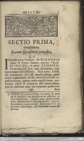 Sectio Prima, complectens, Statum Quaestionis propositae