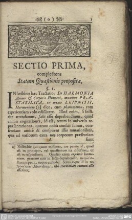 Sectio Prima, complectens, Statum Quaestionis propositae