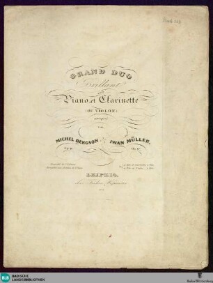 Grand duo brillant : pour piano et clarinette (ou violon)