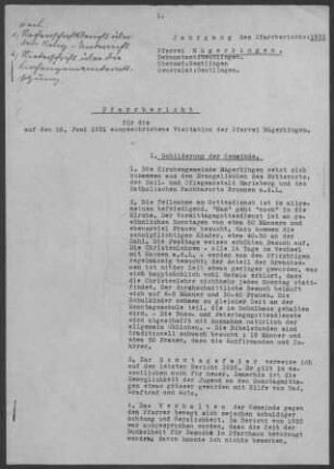 Mägerkingen mit Bronnen/Lauchert und der Heil- und Pflegeanstalt Mariaberg: Pfarrbericht 1931