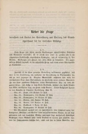 Ueber die Frage betreffend das Verbot der Parcellirung und Theilung des Grundeigenthums bei der ländlichen Erbfolge.