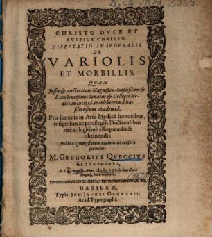 Dispvtatio Inavgvralis De Variolis Et Morbillis