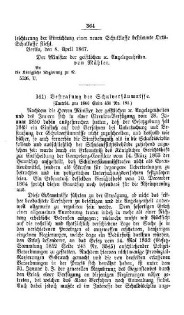 Bestrafung der Schulversäumnisse : [V. Elementarschulwesen]