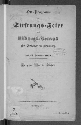 1855: Fest-Programm zur Stiftungs-Feier des Bildungsvereins für Arbeiter